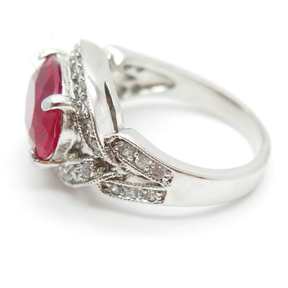 925 Sterling Silver Oval-Cut Lab-Created Ruby & Round-Cut C Z Ring Size 5.25