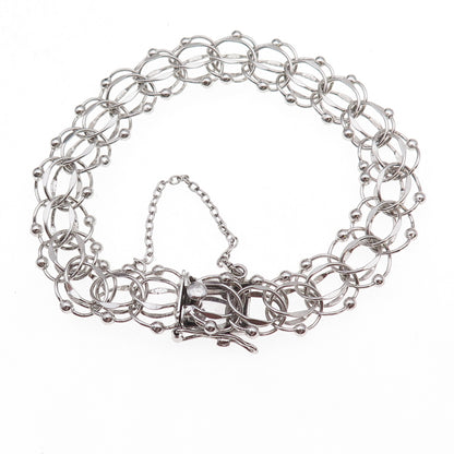 American 925 Sterling Silver Antique Art Deco Beaded Bismark Link Bracelet 7.25"