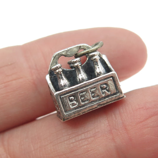 BEAU 925 Sterling Silver Antique Art Deco Beer Case Minimalist 3D Charm Pendant