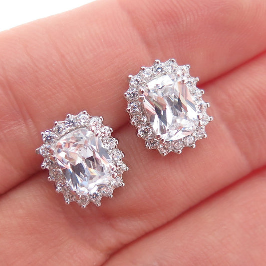 925 Sterling Silver Radiant & Round-Cut C Z Stud Earrings