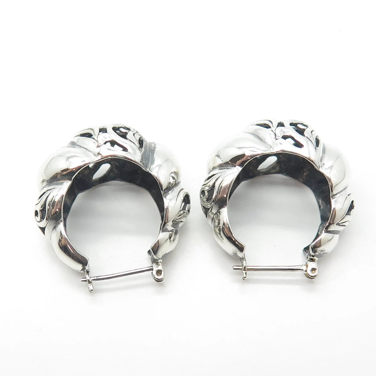 925 Sterling Silver Vintage Ribbed Hinged Hoop Earrings