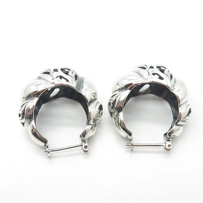 925 Sterling Silver Vintage Ribbed Hinged Hoop Earrings