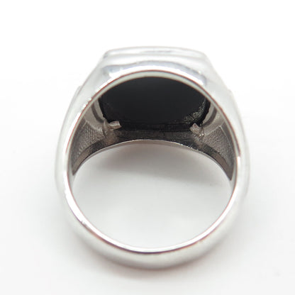 925 Sterling Silver Real Diamond & Black Onyx "DAD" Signet Ring Size 10