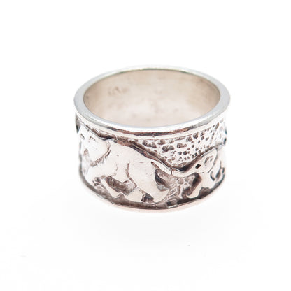 SILVER CLOUD 925 Sterling Vintage Elephant Wide Band Oxidized Ring Size 5.5