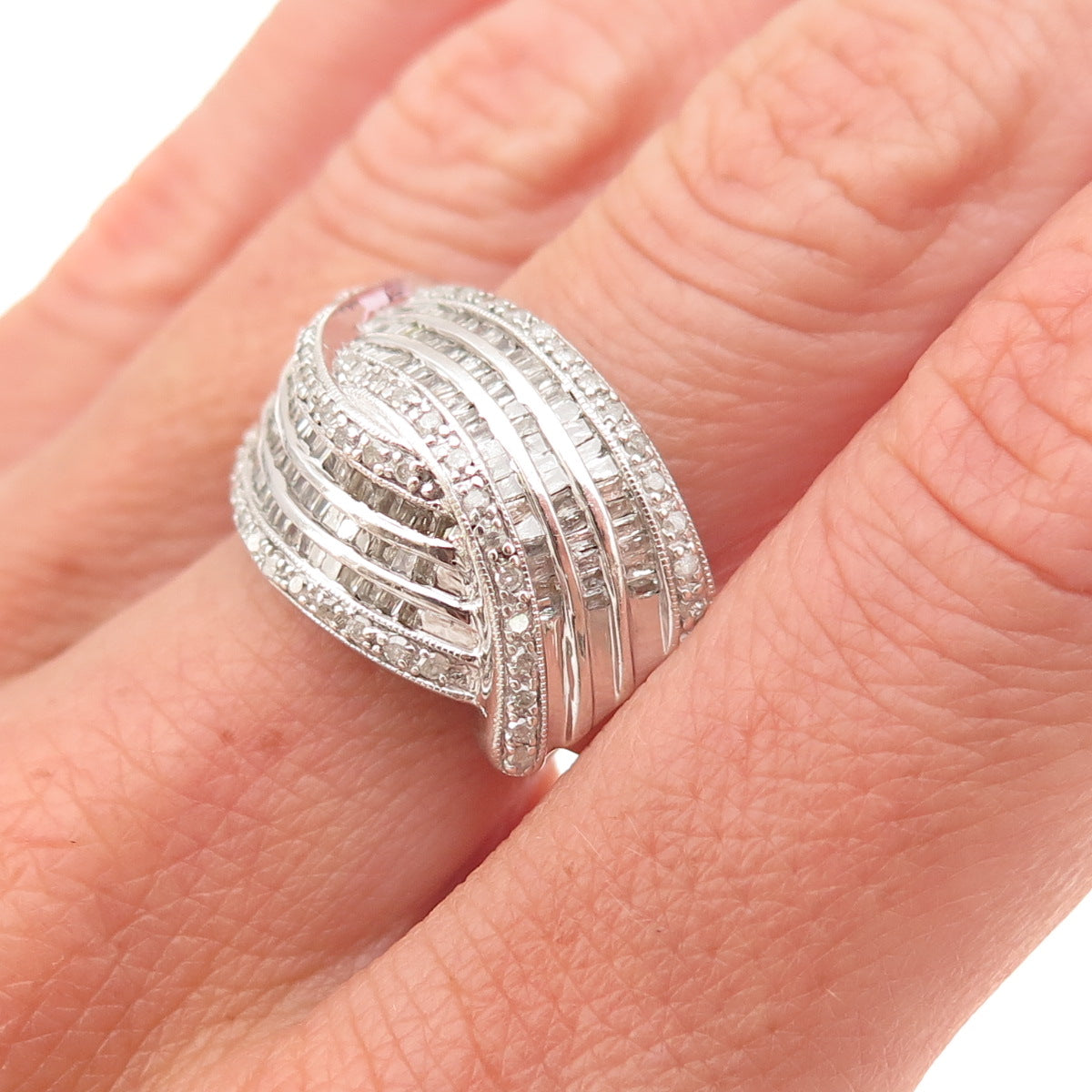 Michael Drechsler 925 Sterling Silver Real Diamond Ring Size 7.25