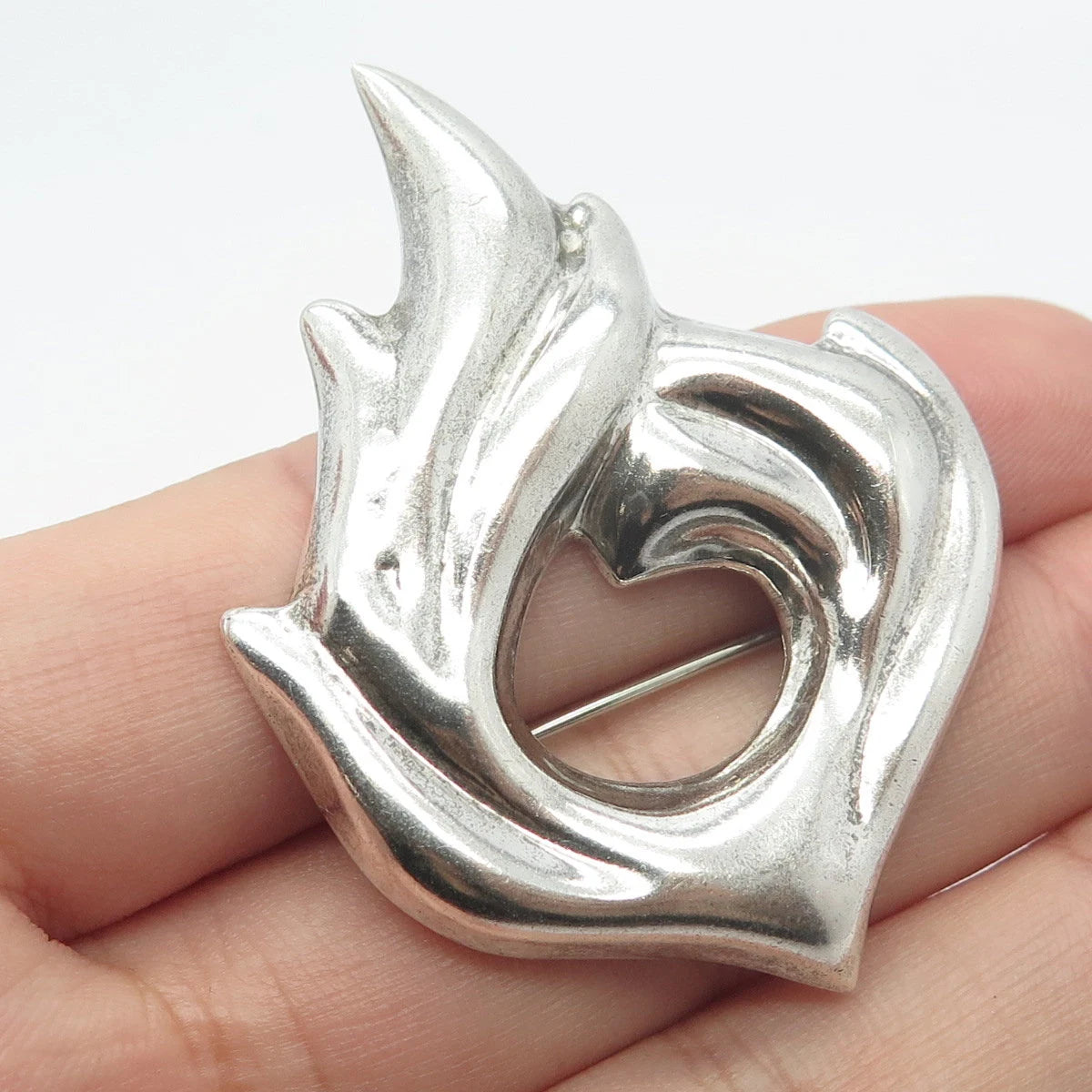 925 Sterling Silver Vintage Mexico Modernist Fire Pin Brooch