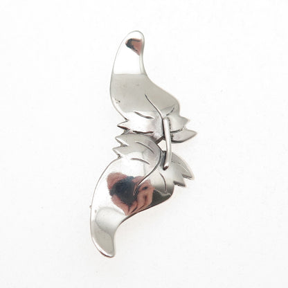 925 Sterling Silver Vintage Modernist Floral Leaf Butterfly Pin Brooch