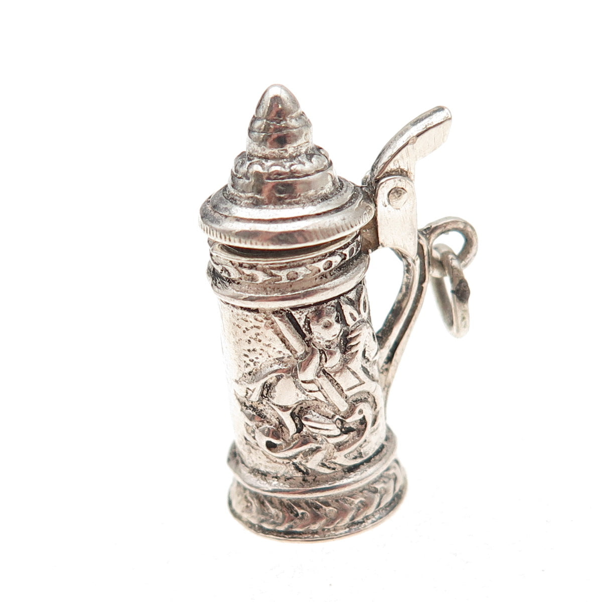 925 Sterling Silver Antique Art Deco Beer Stein 3D Open Charm Pendant