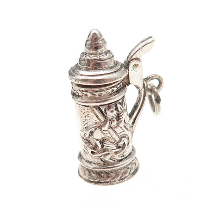 925 Sterling Silver Antique Art Deco Beer Stein 3D Open Charm Pendant