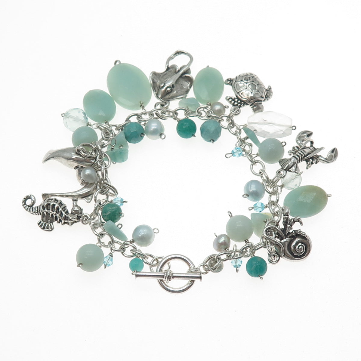 SAJEN & SUNWEST 925 Sterling Silver Vintage Real Multi-Gem Sea Life Bracelet 7"