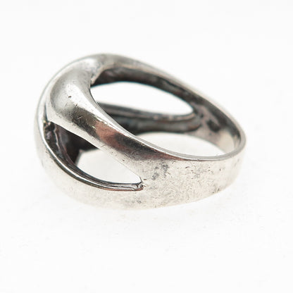 925 Sterling Silver Vintage Modernist X-Shape Oxidized Ring Size 8