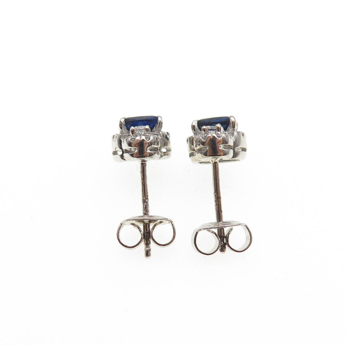 925 Sterling Silver Cushion-Cut Blue & Round-Cut White C Z Stud Earrings