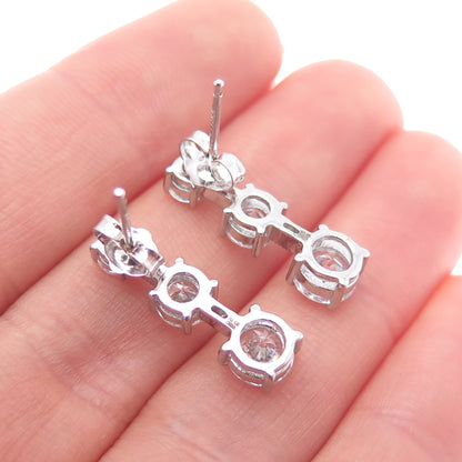 925 Sterling Silver Graduated Round-Cut C Z Drop Earrings