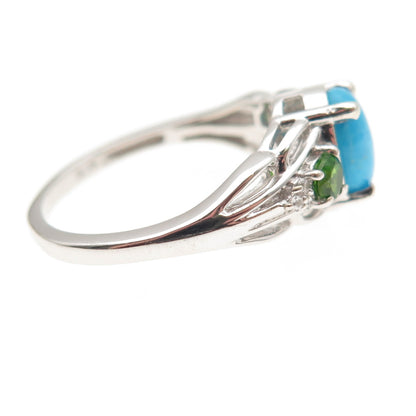 Chuck Clemency 925 Sterling Turquoise White Topaz & Chrome Diopside Ring Size 7