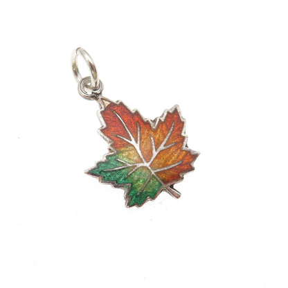 C. Lamond Fils Sterling Silver Antique Art Deco Enamel Maple Leaf Mini Pendant