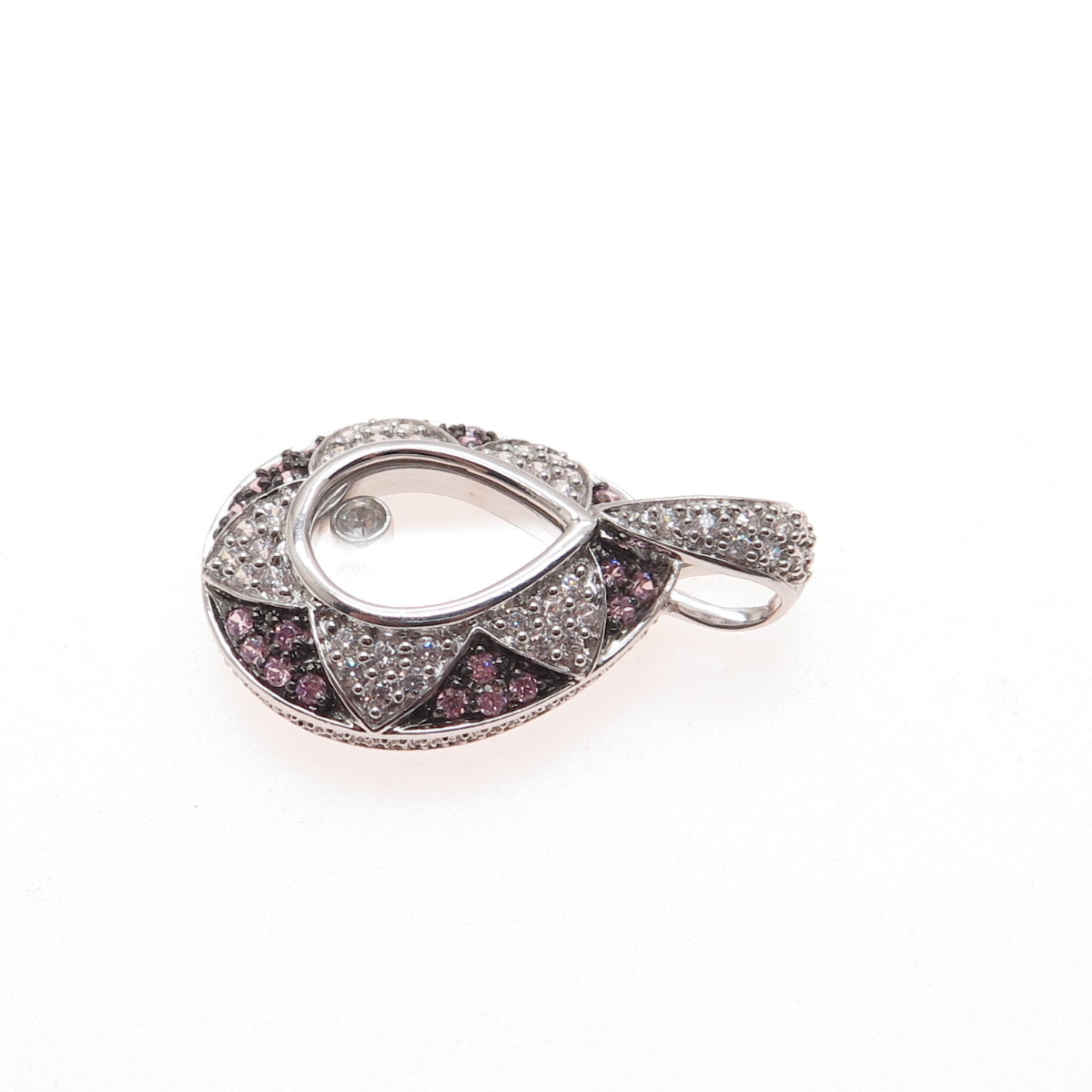 MEDA 925 Sterling Silver Round-Cut Pink & White C Z Teardrop Charm Pendant