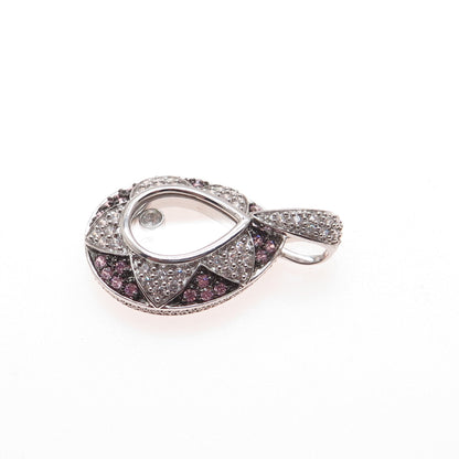 MEDA 925 Sterling Silver Round-Cut Pink & White C Z Teardrop Charm Pendant