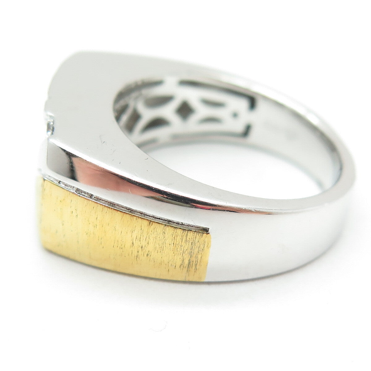 925 Sterling Silver 2-Tone Round-Cut C Z Ring Size 10.25