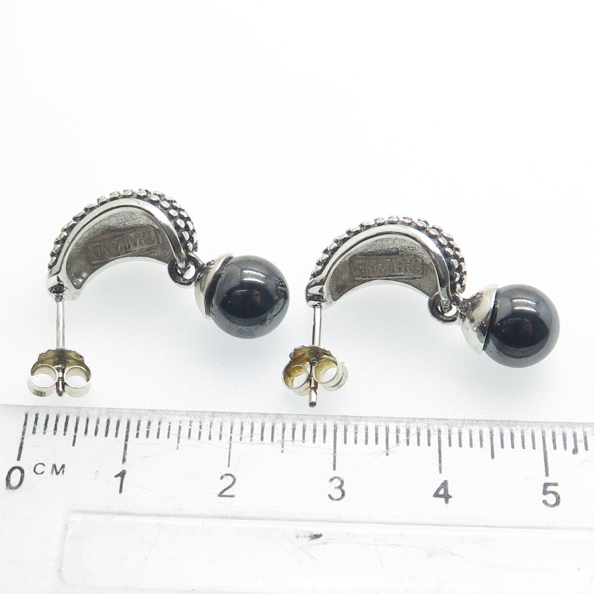 925 Sterling Silver Vintage Real Hematite Alligator Skin Oxidized Earrings