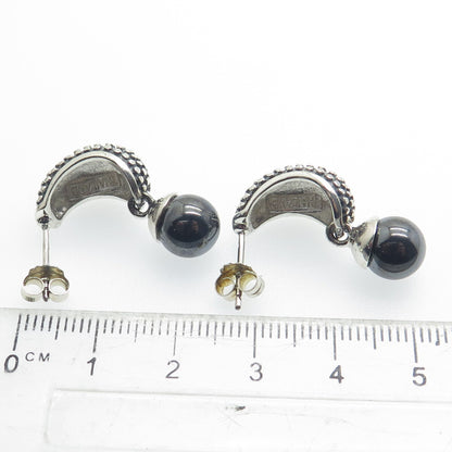 925 Sterling Silver Vintage Real Hematite Alligator Skin Oxidized Earrings