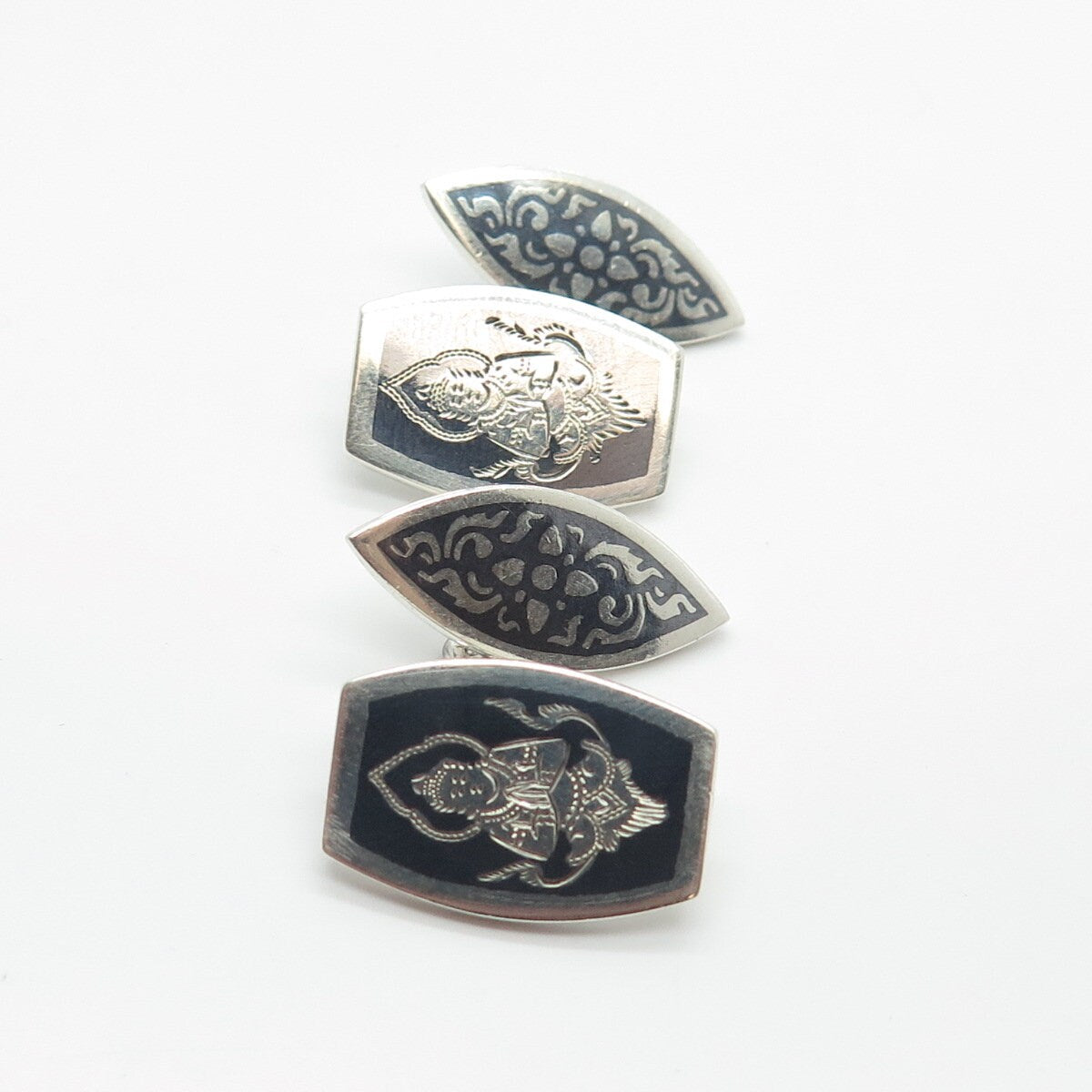 925 Sterling Silver Vintage Niello Hindu Goddess Cufflinks