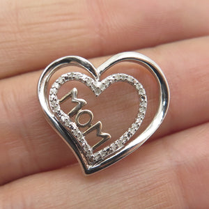JANE SAYMOUR 925 Sterling Silver Real Diamond "Mom" Heart Pendant