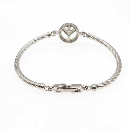 925 Sterling Silver Real Round-Cut Diamond Peace Symbol Bracelet 7"