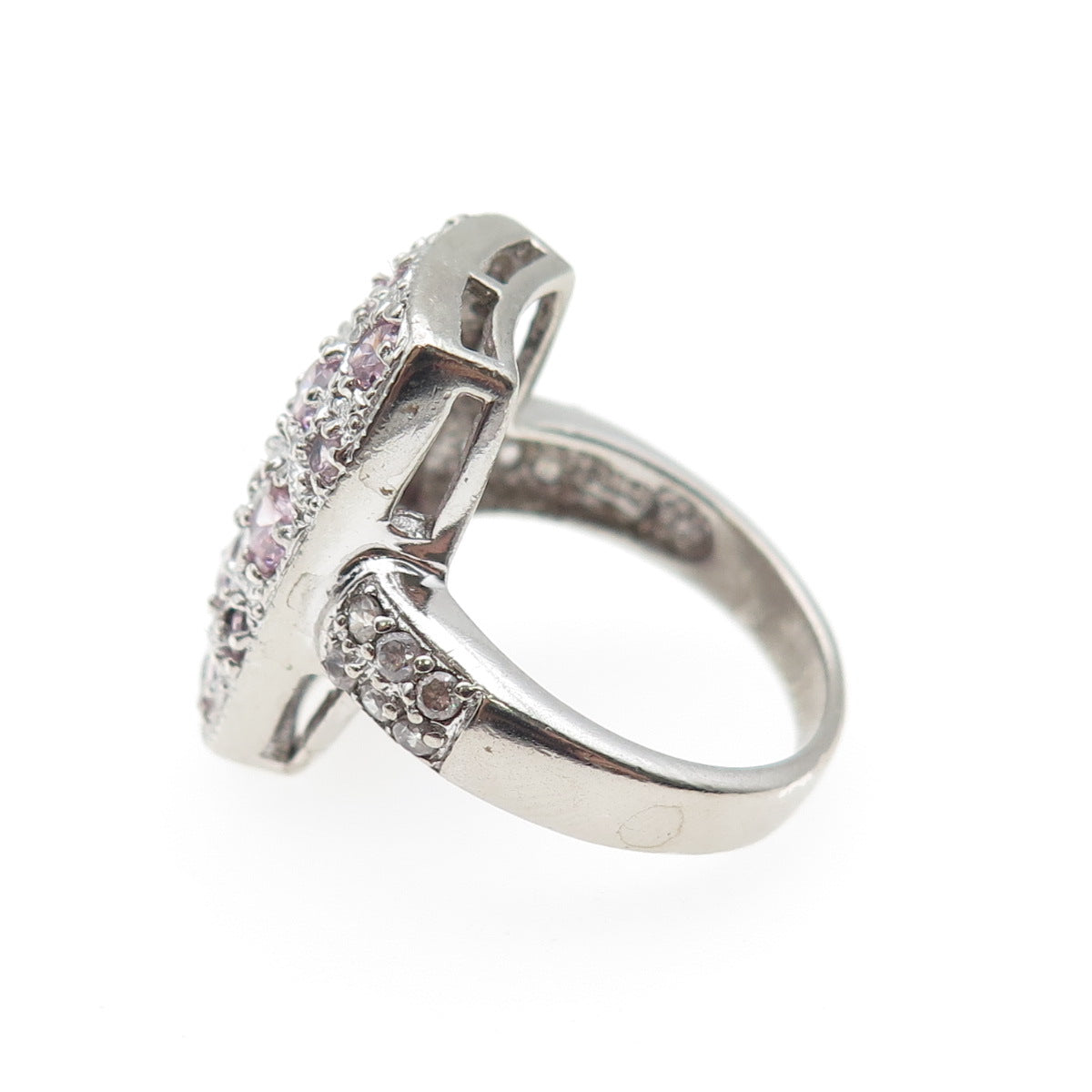 925 Sterling Silver Vintage Round-Cut Lavender & White C Z Ring Size 6.25