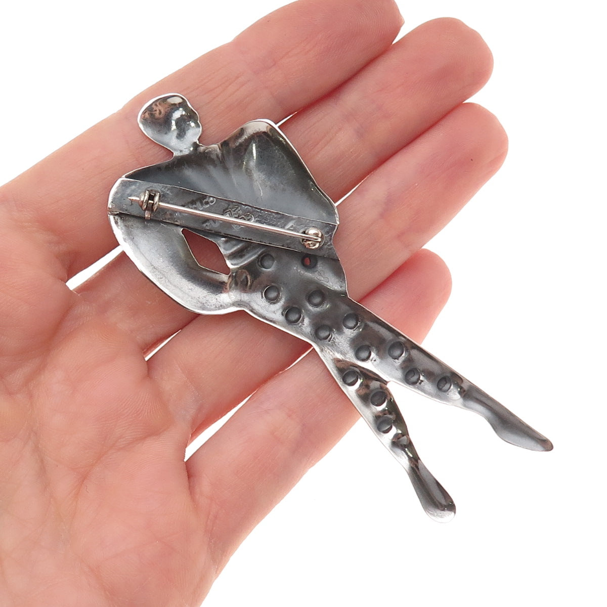 925 Sterling Silver Vintage Mexico Lady in Costume Oxidized Pin Brooch