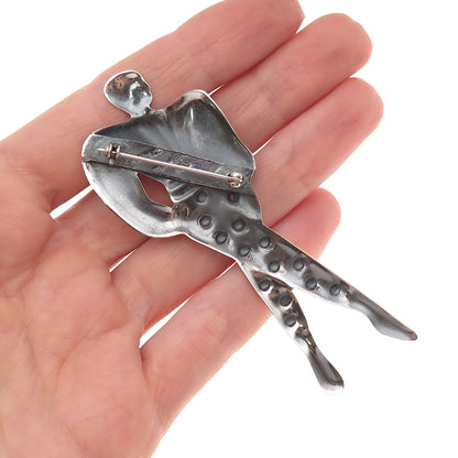 925 Sterling Silver Vintage Mexico Lady in Costume Oxidized Pin Brooch