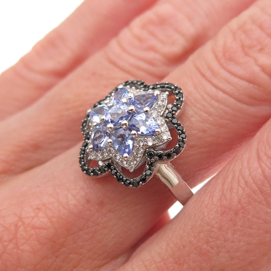 Chuck Clemency 925 Sterling Real Tanzanite Black Spinel White Topaz Ring Size 8