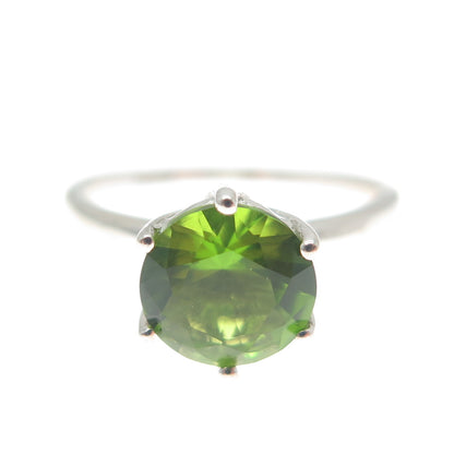 DAZZLERS 925 Sterling Silver Round-Cut Nano Peridot Ring Size 6.25