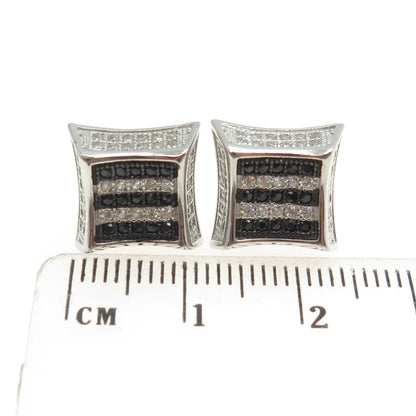 925 Sterling Silver White & Black C Z Stud Earrings