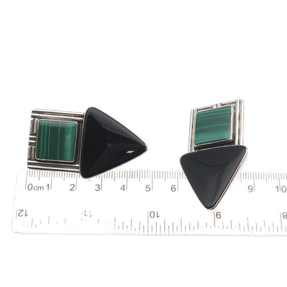 Sam Lovato Christopher's Old Pawn Sterling 1991 Malachite Onyx Clip On Earrings