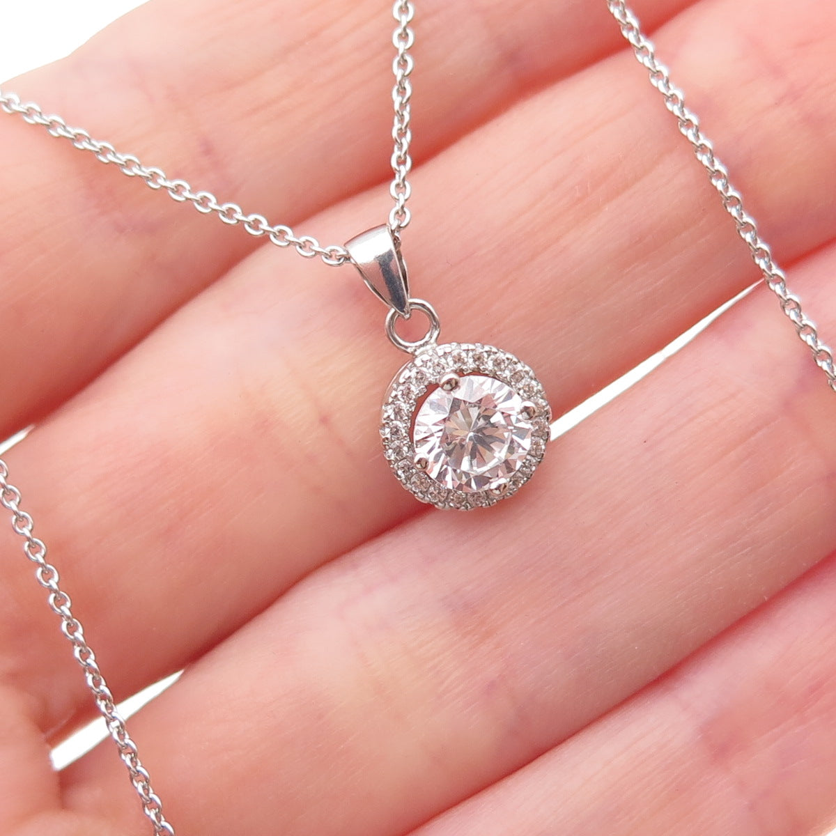 925 Sterling Silver Round-Cut C Z Cable Chain Necklace 18"