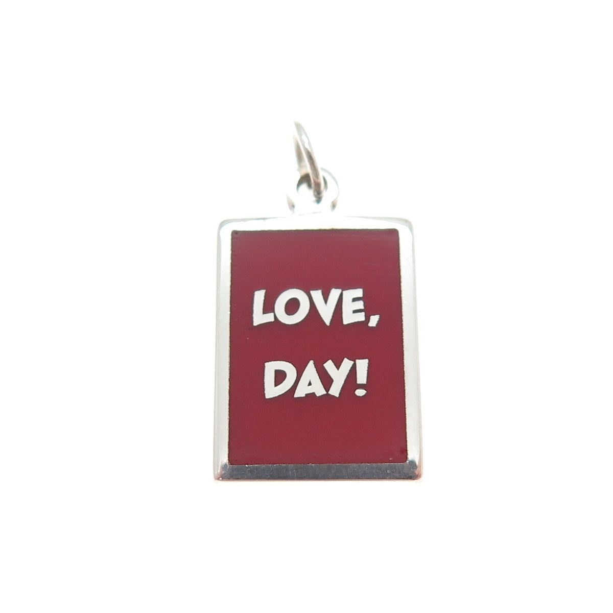 925 Sterling Silver Red Enamel Love, Day! Minimalist Charm Pendant