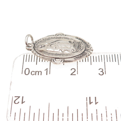 Creed Sterling Silver Antique Art Deco St. Mary & Jesus Oxidized Charm Pendant
