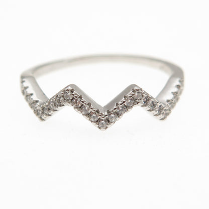 925 Sterling Silver Round-Cut C Z Zig Zag Ring Size 7