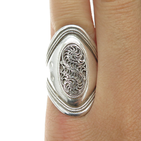 925 Sterling Silver Vintage Filigree Statement Ring Size 6