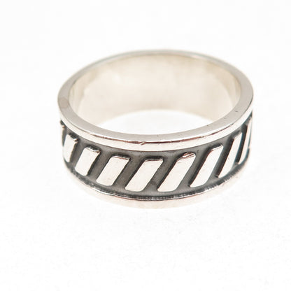 925 Sterling Silver Vintage Ribbed Oxidized Band Ring Size 9.75