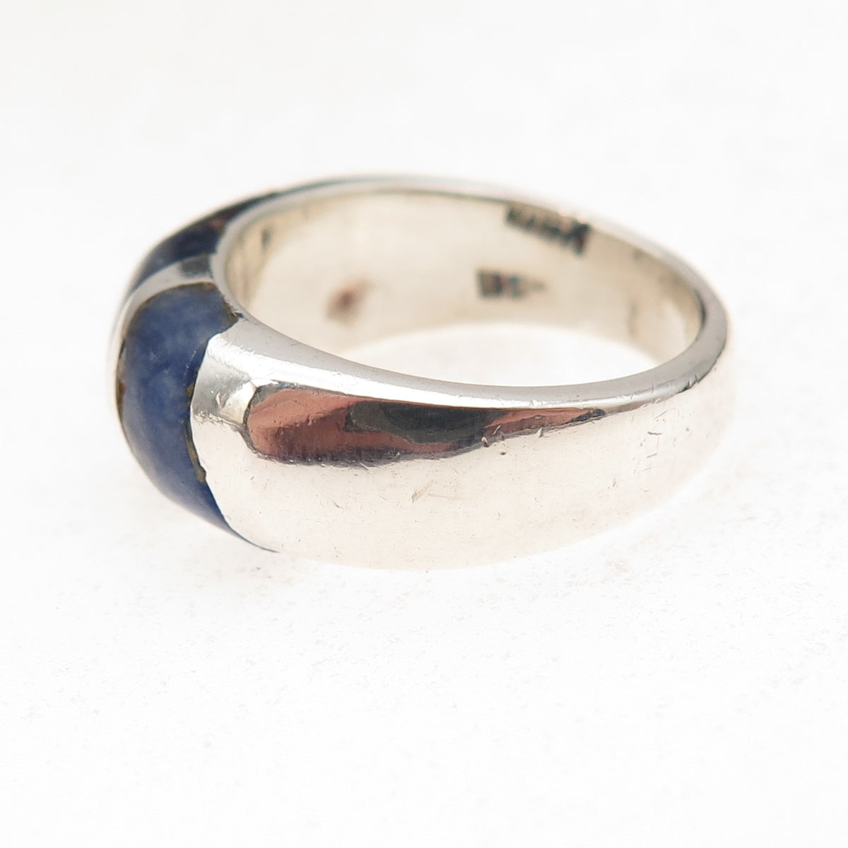 925 Sterling Silver Vintage Mexico Real Lapis & Sodalite Oxidized Ring Size 7.5