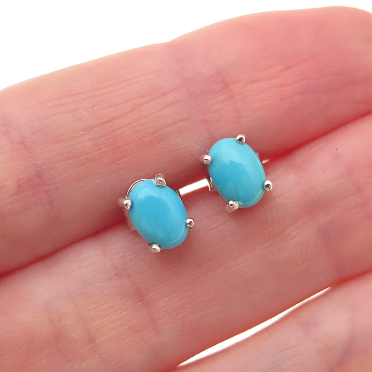 925 Sterling Silver Real Sleeping Beauty Turquoise Stud Earrings