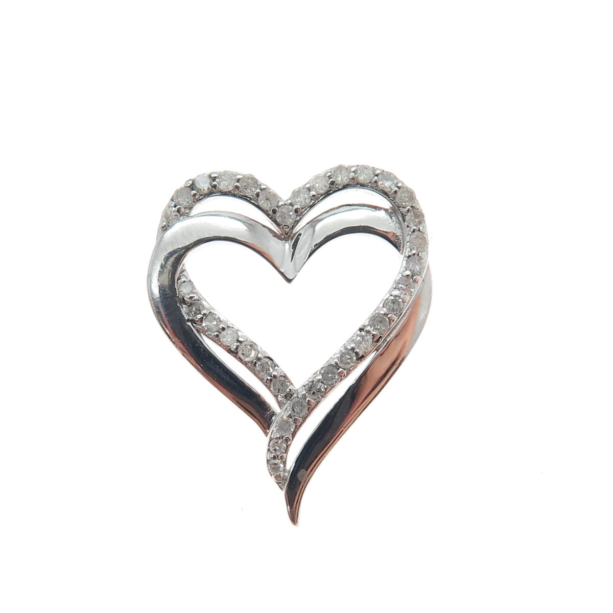 RL RICHLINE Sterling Silver Real Round-Cut Diamond Double Heart Slide Pendant