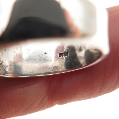 925 Sterling Silver Vintage Real Amethyst Skull Oxidized Biker Ring Size 6.75