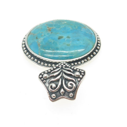 NK SILVER 925 Sterling Silver Vintage Real Turquoise Ornate Pendant
