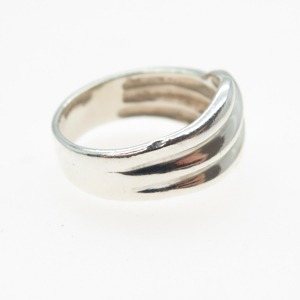 925 Sterling Silver Vintage Modernist Wavy Ribbed Ring Size 6
