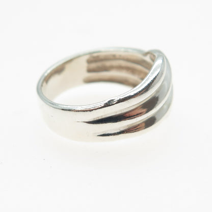 925 Sterling Silver Vintage Modernist Wavy Ribbed Ring Size 6