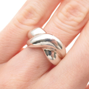925 Sterling Silver Vintage Modernist Crisscross Ring Size 6