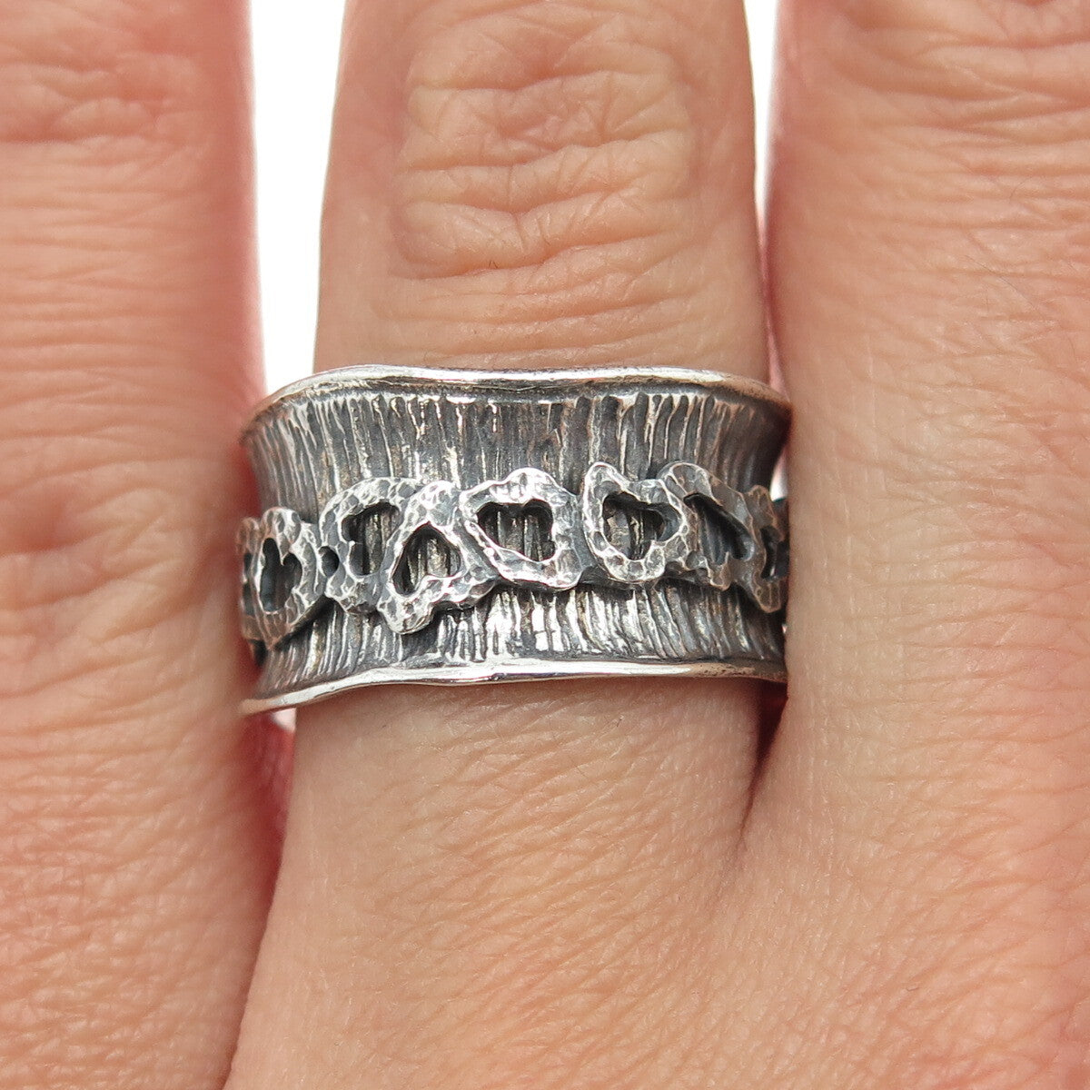 925 Sterling Silver Vintage Textured Modernist Ring Size 8