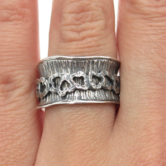 925 Sterling Silver Vintage Textured Modernist Ring Size 8